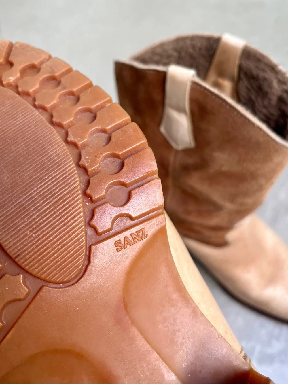 Vintage Two Tone Tan Leather Suede Lug Sole Western Boots